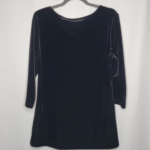 Chico's Black Velvet Tunic Top Women's 2/12/L 3/4 Sleeve Round Neck Minimalist - Picture 6 of 11